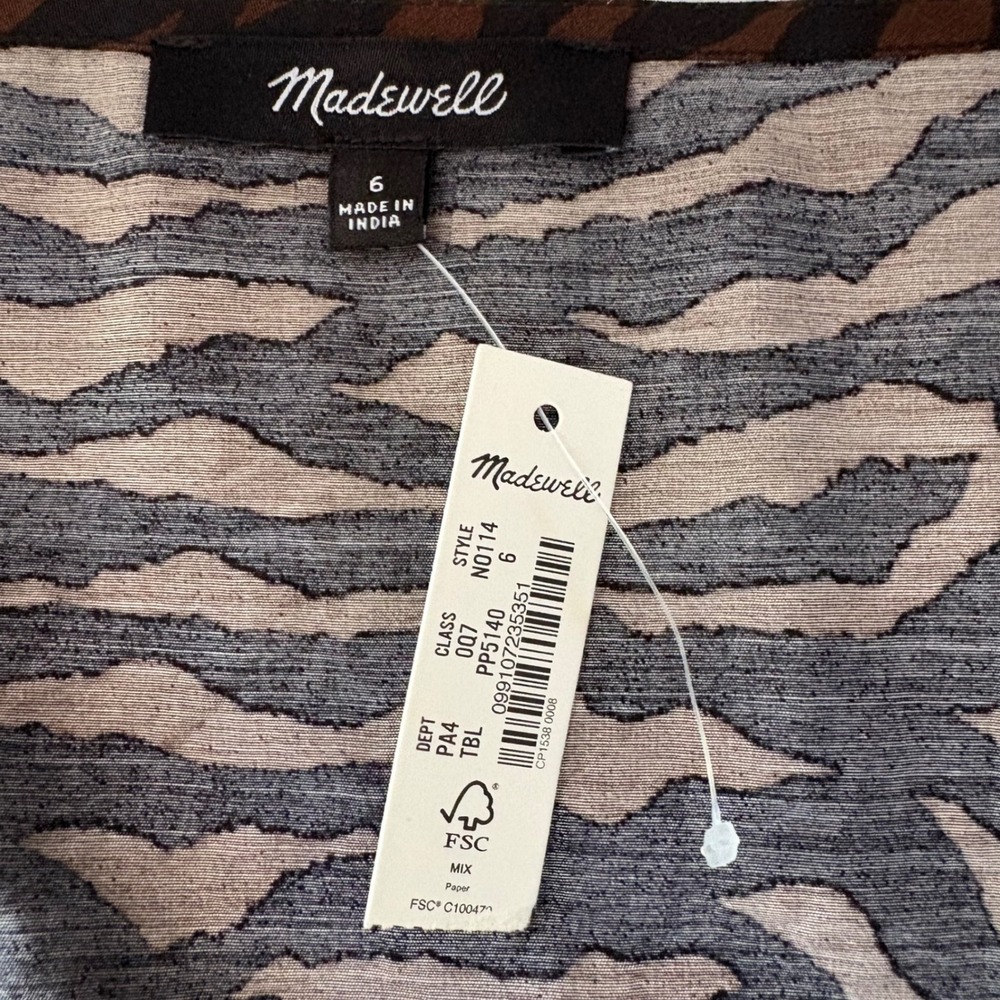 NEW Madewell Women Size 6 Dress Brown Black V-Neck Mini Abstract Animal Print - Picture 4 of 7